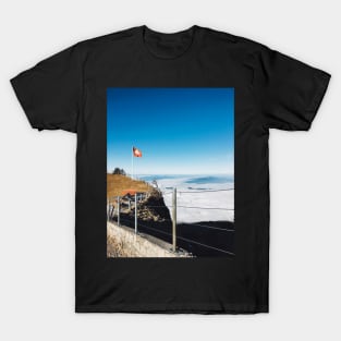 Alps - Swiss Flag Blowing in Wind on Mount Rigi in Central Switzerland T-Shirt